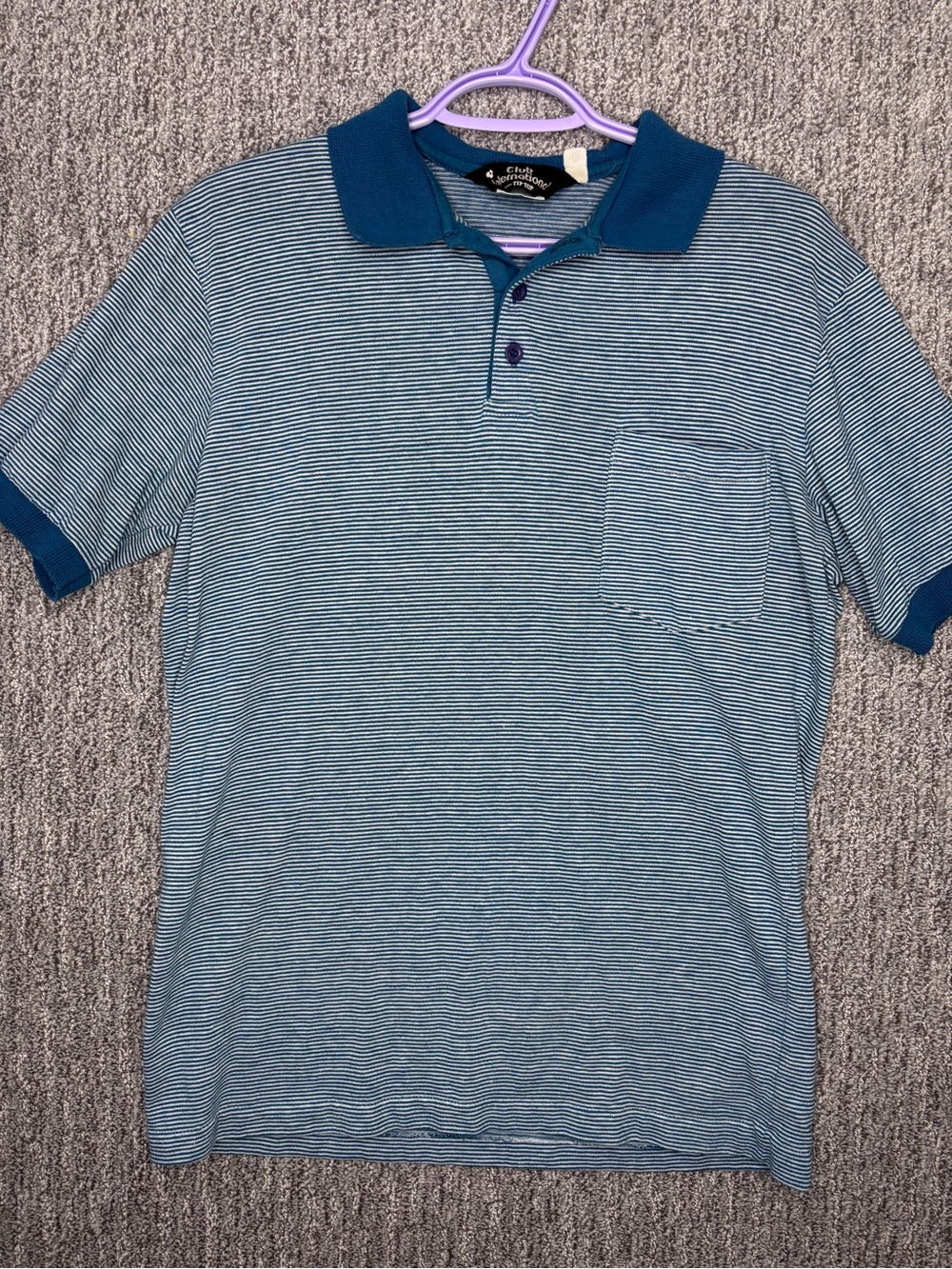 Vintage Club International Men's Striped Polo Shirt Contrast Collar Golf Casual